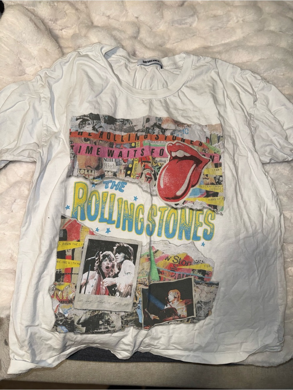 Daydreamer White Rolling Stones Graphic Tee with Red Accent